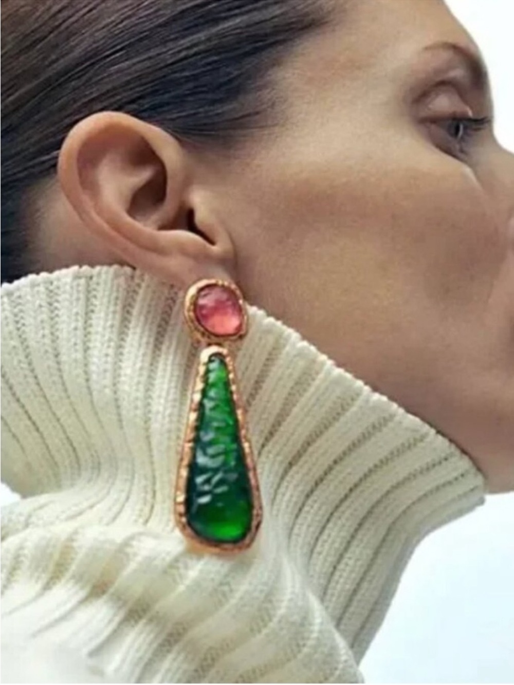 Pink Green Drop 24k Gold Plated Earrings new